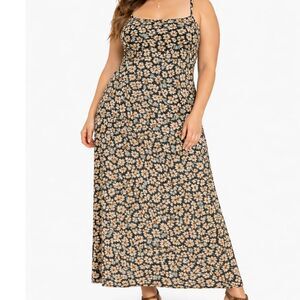 Natural Life Boho L/XL Floral Elizabeth Maxi Dress Black Ditsy Relaxed Fit